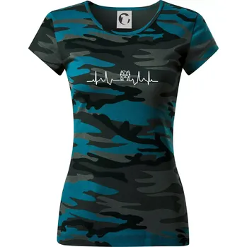 Shih-tzu ekg hlava - Dámské maskáčové triko - M ( Petrolejová maskáč )