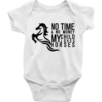 No time no money my child loves horses - Body kojenecké s krátkým rukávem - Krátký r. do 3 měs ( Bílá )
