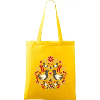 Folklór - hnědí ptáčci - Taška bavlněná - 42 x 38 cm ( Žlutá )