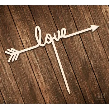 Svatební dekorace Dřevěný dortový zápich - Love arrow 150mm