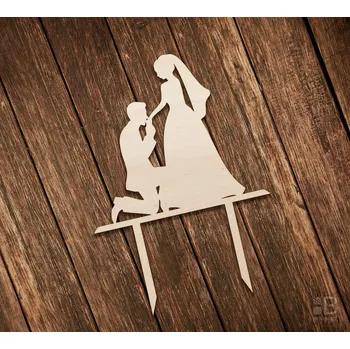 Svatební dekorace Dřevěný dortový zápich - Políbení ruky 100mm