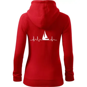 Dámská mikina EKG plachetnice - Dámská mikina trendy zipper s kapucí - M ( Červená )