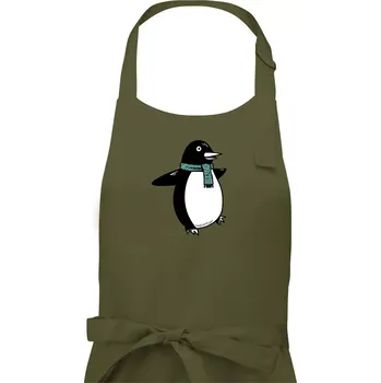 Kuchyňská zástěra Tučňák se zelenou šálou - Dámská zástěra na vaření - Univerzální velikost ( Khaki )