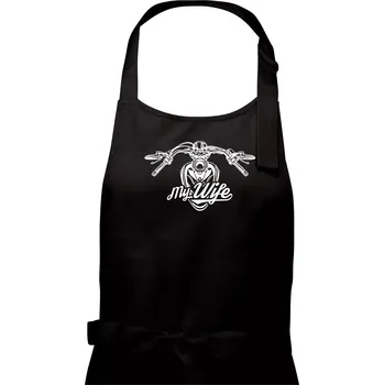 Kuchyňská zástěra My Wife motorka - Pánská zástěra na vaření - Univerzální velikost ( Černá )