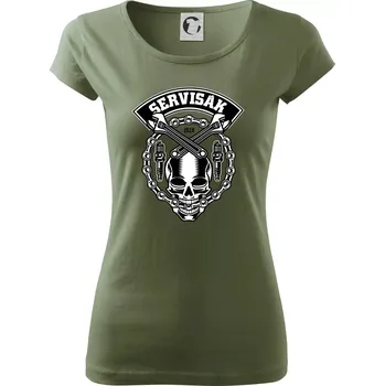 Dámské tričko Lebka servisák - Dámské triko Pure - M ( Khaki )