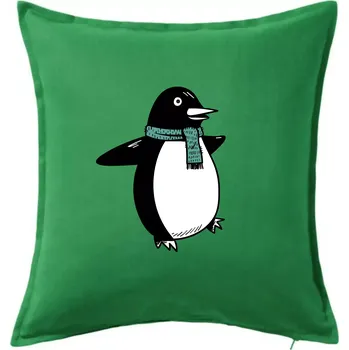 Polštář Tučňák se zelenou šálou - Polštář 50x50 - 50x50 - Pouze potah ( Středně zelená )