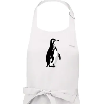 Kuchyňská zástěra Tučňák černobílý z boku - Dámská zástěra na vaření - Univerzální velikost ( Bílá )