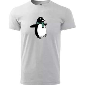 Pánské tričko Tučňák se zelenou šálou - Triko extra velké (5-8XL) - 8XL ( Světlešedý Melír )