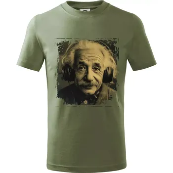 Dětská móda Albert se sluchátky - Tričko dětské bavlněné - 146 cm/10 let ( Khaki )