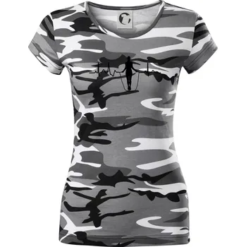 Dámské tričko EKG švihadlo - Dámské maskáčové triko - L ( Šedý maskáč )