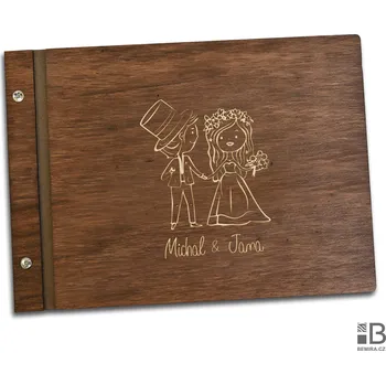 Fotoalbum Dřevěné premium fotoalbum - Svatební DK Mahagon Bílý papír 26 listů