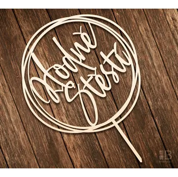 Svatební dekorace Dřevěný dortový zápich - Hodně štěstí 150mm