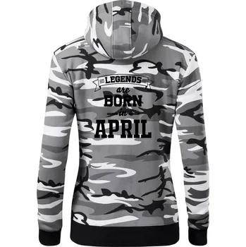 Dámská mikina Legends are born in April - Dámská mikina trendy zipper s kapucí - 2XL ( Šedý maskáč )