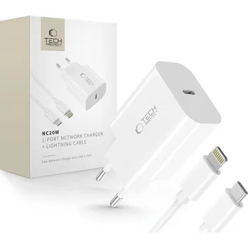 SÍŤOVÁ NABÍJEČKA TECH-PROTECT NC20W 1-PORT NETWORK CHARGER PD20W + LIGHTNING CABLE WHITE