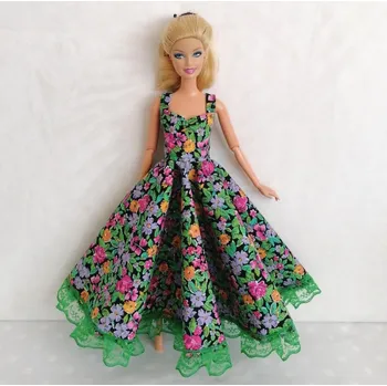 Oblečky pro panenku Barbie - šaty dlouhé s krajkou květované