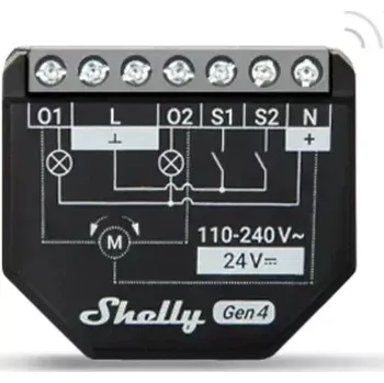 Centrální jednotka pro chytrou domácnost Shelly 2PM Gen4 - spínací modul s měřením spotřeby 2x 10A (WiFi, Bluetooth, Zigbee, Matter)