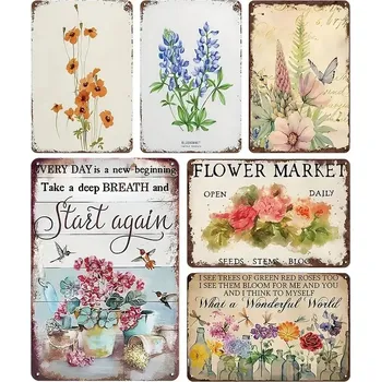 Obraz BAF Nádherný soubor šesti vintage cedulí Květiny