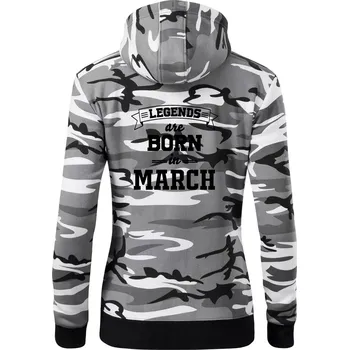 Dámská mikina Legends are born in March - Dámská mikina trendy zipper s kapucí - S ( Šedý maskáč )