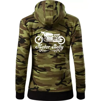 Dámská mikina Motor baby - Dámská mikina trendy zipper s kapucí - M ( Zelený maskáč )