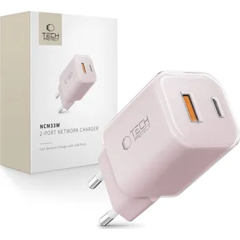 SÍŤOVÁ NABÍJEČKA TECH-PROTECT NCM33W 2-PORT NETWORK CHARGER PD33W/QC3.0 BABY PINK