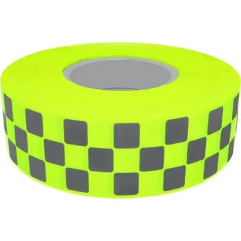 Reflexní našívací páska žluto-stříbrná se vzorem šachovnice