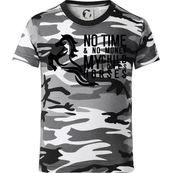 No time no money my child loves horses - Dětské maskáčové triko - 134 cm/8 let ( Šedý maskáč )