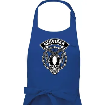 Kuchyňská zástěra Lebka servisák - Pánská zástěra na vaření - Univerzální velikost ( Královská modrá )
