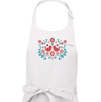 Kuchyňská zástěra folklor - dva červení ptáčci - Pánská zástěra na vaření - Univerzální velikost ( Bílá )