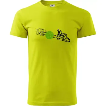 Motorová pila - Klasické pánské triko vyšší gramáže - 3XL ( Limetková )