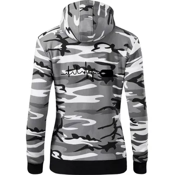 Dámská mikina EKG myš - Dámská mikina trendy zipper s kapucí - M ( Šedý maskáč )