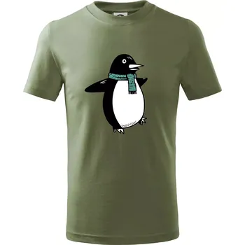 Tučňák se zelenou šálou - Tričko dětské bavlněné - 158 cm/12 let ( Khaki )