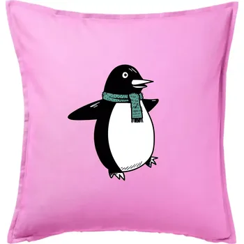 Polštář Tučňák se zelenou šálou - Polštář 50x50 - 50x50 - Pouze potah ( Růžová )