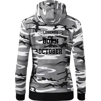 Dámská mikina Legends are born in October - Dámská mikina trendy zipper s kapucí - S ( Šedý maskáč )