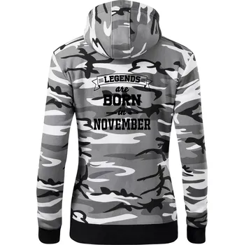 Dámská mikina Legends are born in November - Dámská mikina trendy zipper s kapucí - XS ( Šedý maskáč )
