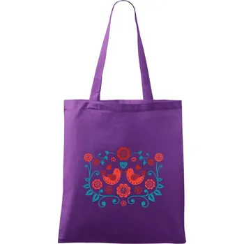 folklor - dva červení ptáčci - Taška bavlněná - 42 x 38 cm ( Fialová )