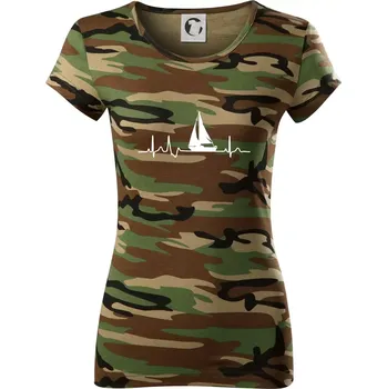 Dámské tričko EKG plachetnice - Dámské maskáčové triko - XS ( Hnědý maskáč )