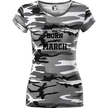 Dámské tričko Legends are born in March - Dámské maskáčové triko - L ( Šedý maskáč )