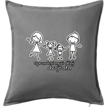 Polštář Opravdoví muži dělají dvojčata - holka kluk - Polštář 50x50 - 50x50 - Pouze potah ( Tmavě šedý melír )