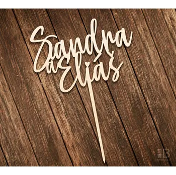 Svatební dekorace Dřevěný dortový zápich - Jména 3 150mm