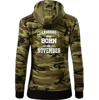 Dámská mikina Legends are born in November - Dámská mikina trendy zipper s kapucí - XL ( Zelený maskáč )
