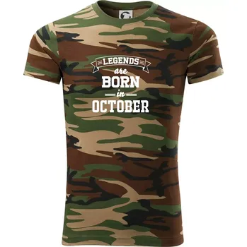 Pánské tričko Legends are born in October - Army CAMOUFLAGE - S ( Hnědý maskáč )