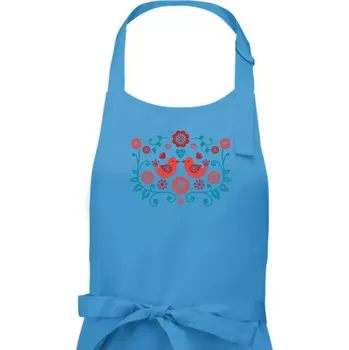 Kuchyňská zástěra folklor - dva červení ptáčci - Dámská zástěra na vaření - Univerzální velikost ( Světlý tyrkys )