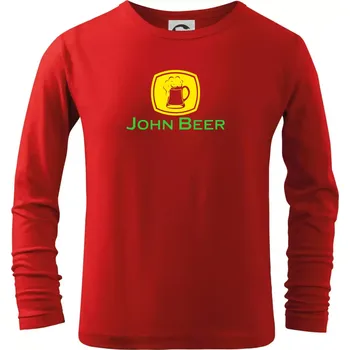 Chlapecké tričko John Beer - Pivo - Triko dětské Long Sleeve - 104-110cm / 3-4 roky ( Červená )