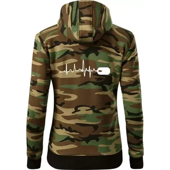Dámská mikina EKG myš - Dámská mikina trendy zipper s kapucí - 2XL ( Hnědý maskáč )