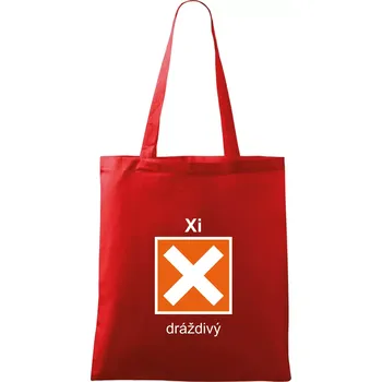Nákupní taška Xi Dráždivý - Výstražná tabulka na tričku - Taška bavlněná - 42 x 38 cm ( Červená )
