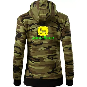 Dámská mikina John Beer traktor - Dámská mikina trendy zipper s kapucí - L ( Zelený maskáč )