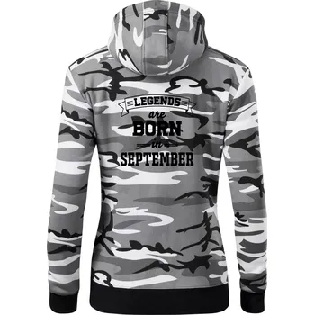 Dámská mikina Legends are born in September - Dámská mikina trendy zipper s kapucí - L ( Šedý maskáč )