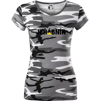 Dámské tričko Jeřábník nápis - Dámské maskáčové triko - M ( Šedý maskáč )