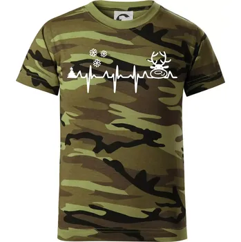 Chlapecké oblečení EKG Vánoce Vločky a sob - Dětské maskáčové triko - 134 cm/8 let ( Zelený maskáč )