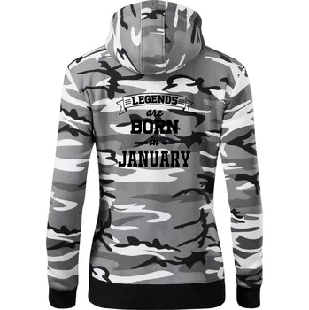 Dámská mikina Legends are born in January - Dámská mikina trendy zipper s kapucí - XS ( Šedý maskáč )